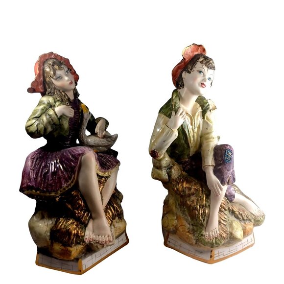 Antique Vtg Italian Girl Boy Victorian Peasant Children Capodimonte BENACCHIO 2 - Picture 11 of 16